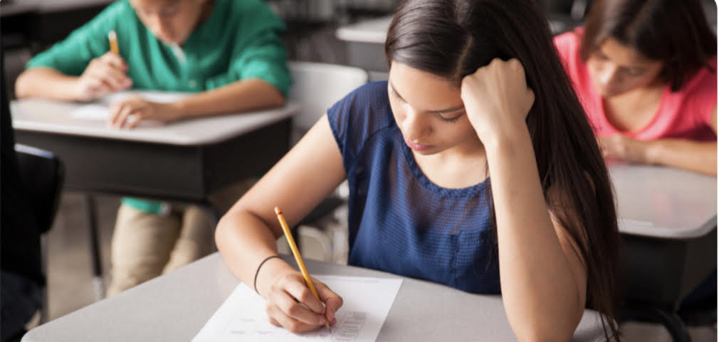 Stressed about the test… Students become more anxious as they don’t know what answer to pick on their test. They walked away from the test rethinking everything that they did wrong. Photo by collegeprep.uworld