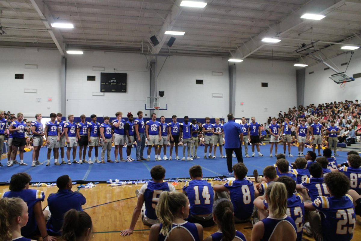 Fairhope High School held its first football pep rally in the gym Thursday, Aug. 21, to encourage student attendance at the traditional season opener versus Spanish Fort. Coaches and team members recognized senior players. 
