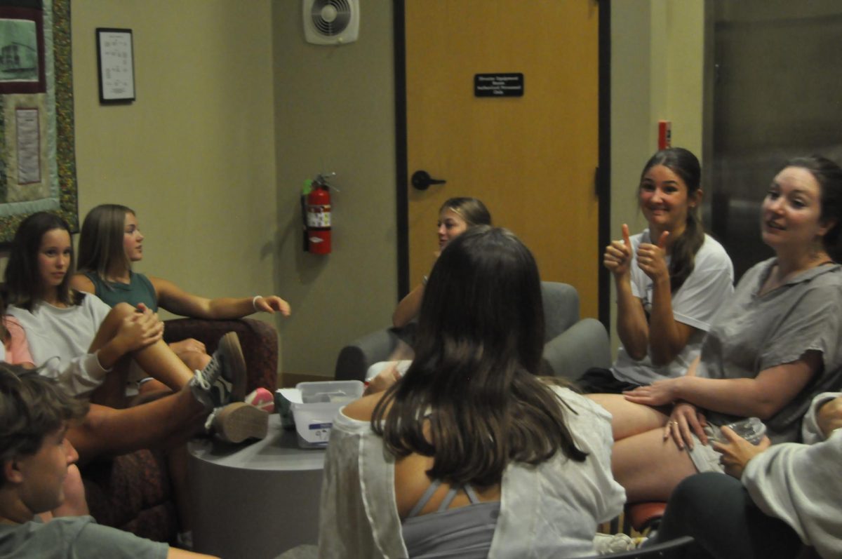 Let's talk... The freshmen small group talks about their weeks and catches up. Later in the night the group went into more depth about the sermon on mental health. Huffman speaks about her experience with her small group. “I always feel so welcome [in small group] and everyone is always there to listen to whatever you have to say,” Huffman said.