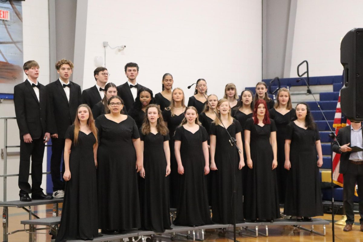 Choral performance…Members of the choir prepared pieces in conjunction with the wind ensemble. Choir members practice everyday in preparation for such events like the Veterans day program. 