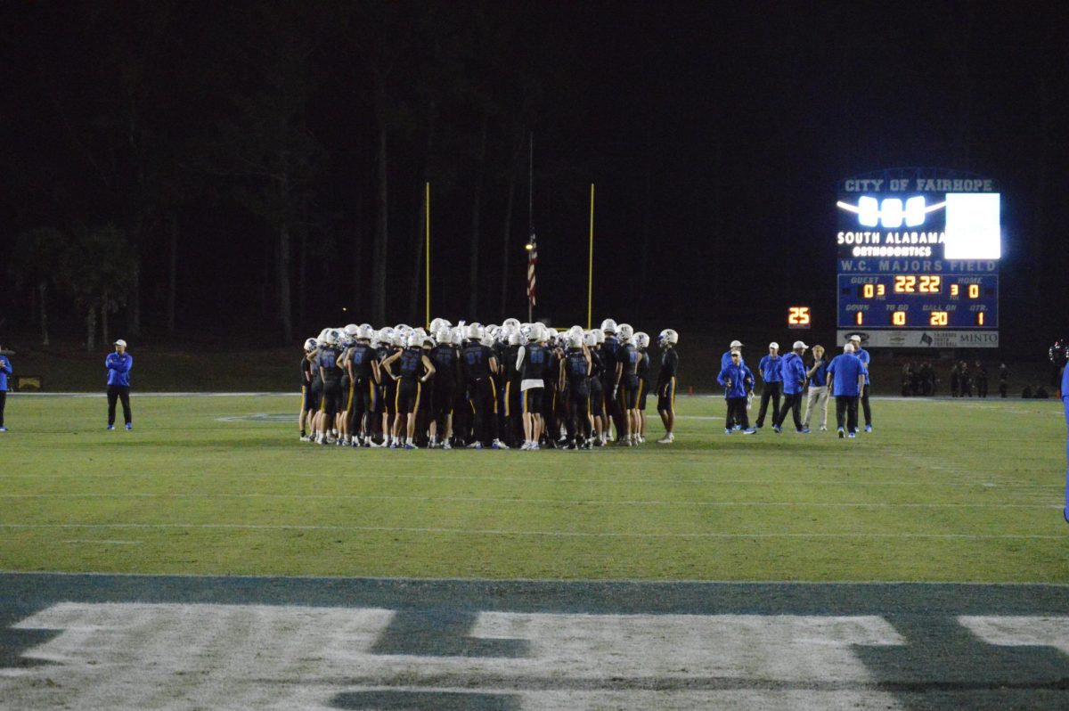The Fight for the Second Round… At W.C. Majors Field on Friday, Nov. 17, the Fairhope Pirates and Central Phenix Red Devils fought fiercely in the second round of the playoffs. This thrilling matchup determined who advanced on the road to the semifinals. (Shep Pappas)