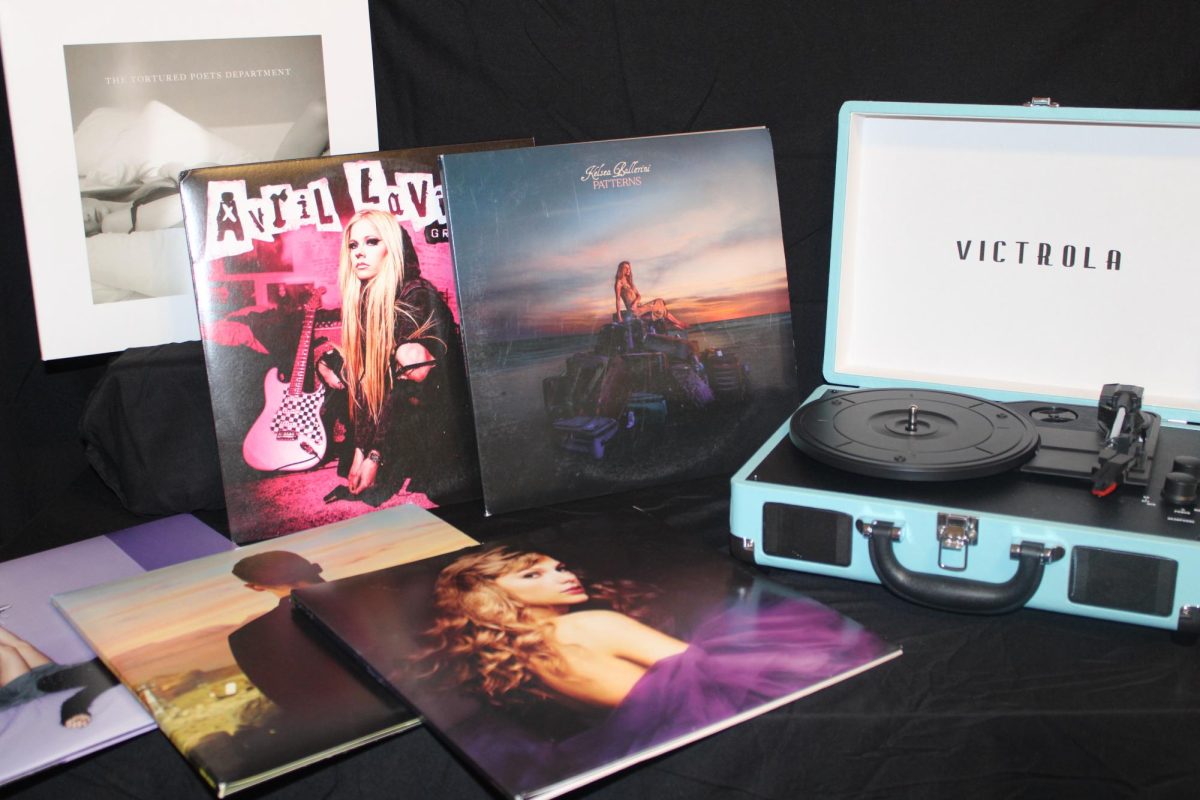 The subject of this photo is many records from different artists. I arranged many of them lying down and some standing up, as well as one on a box to show the different levels. For the light source, all I did was turn off the lights and open my blinds to use natural lighting. For the background, I used a black sheet so I could see all of the albums more clearly.
