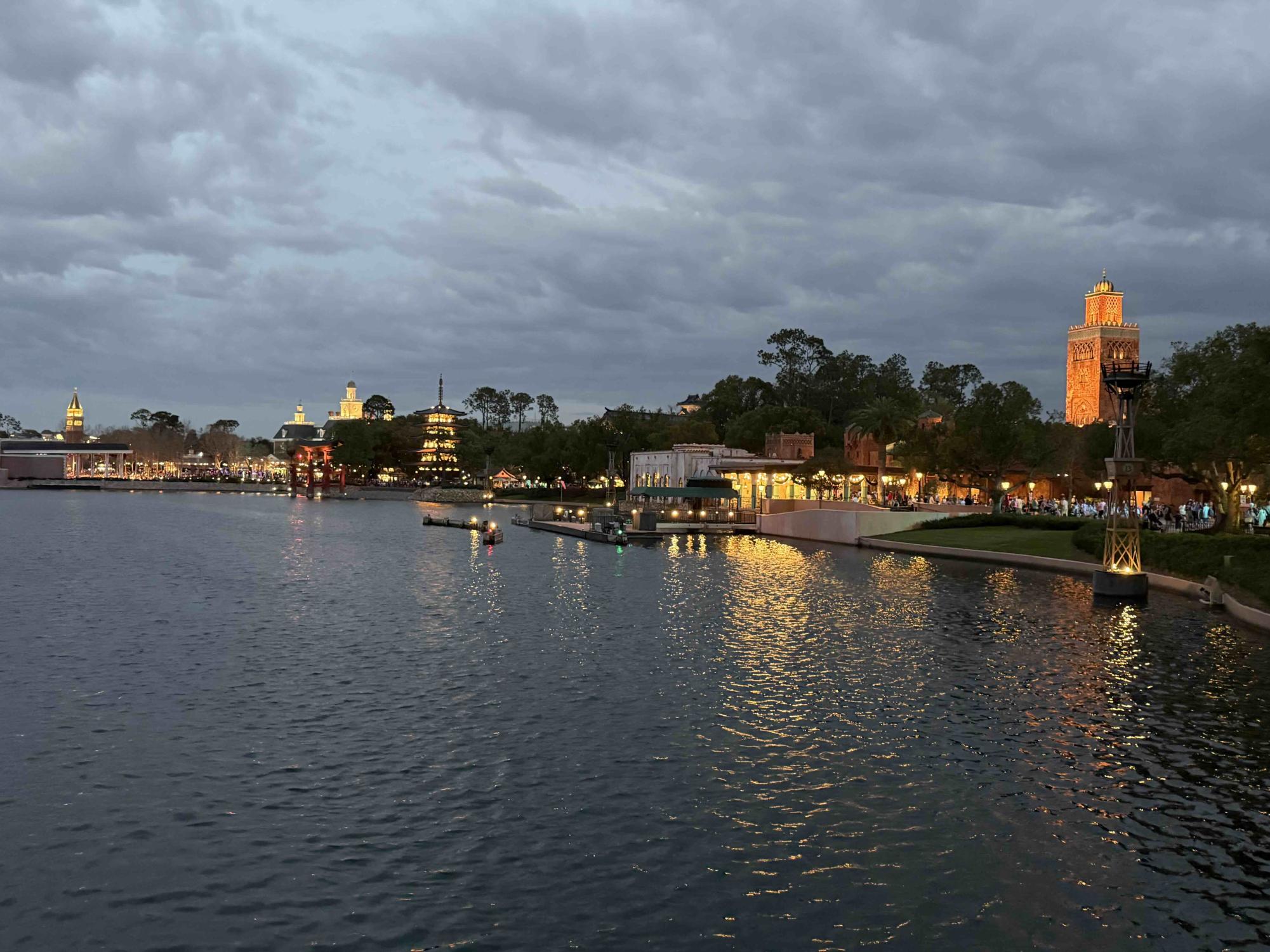 Cloudy nights…Nighttime progresses over the lake at Disney Springs on the evening of March 4, 2026. A trip to Disney Springs kicked off WFHS Student media’s time in Orlando, Florida. (Sydney Melanson)