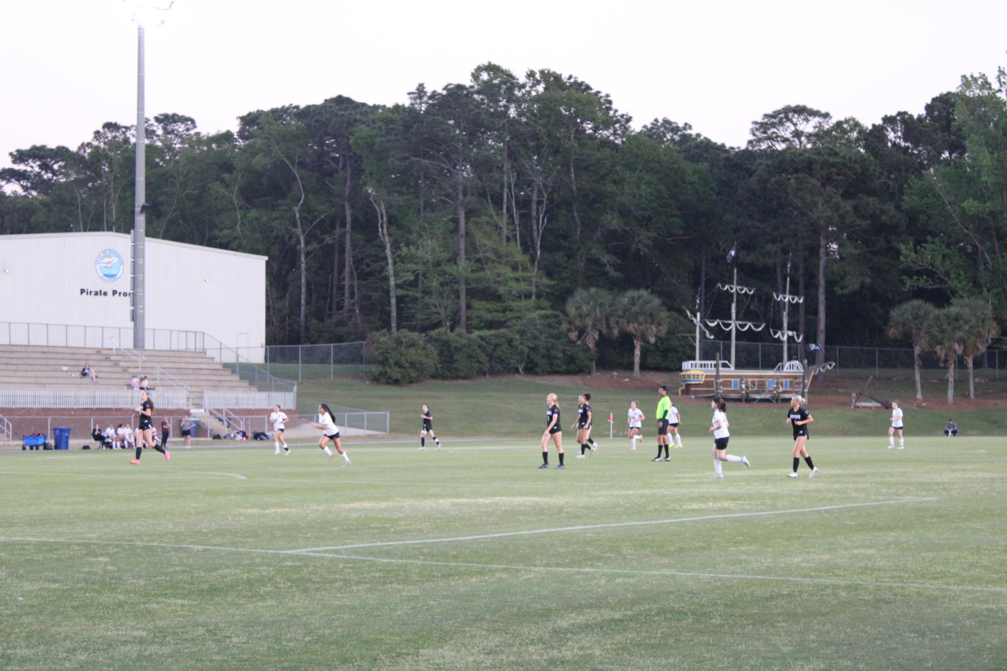 Down the field…Lady Fairhope Pirates soccer team dominates the pitch. The Lady Pirates defeated the Robertsdale Bears 8-1. (Abigail Robinson)