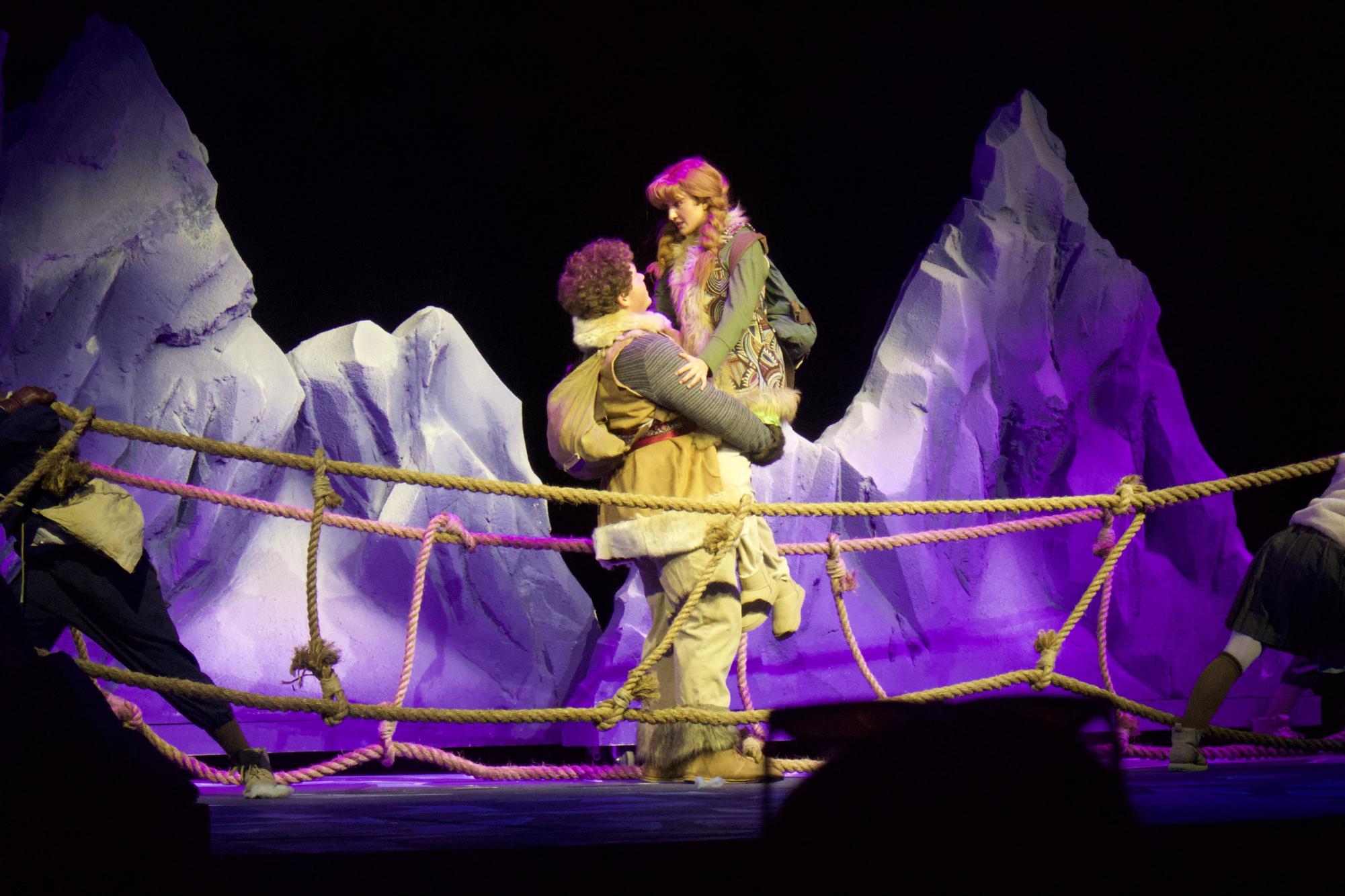 GOOD CATCH…  
Jonathan Hochhauser catches Anna Bymaster after “What Do You Know About Love.”Hochhauser played the role of Kristoff, and Bymaster played Anna of Arendelle. 
